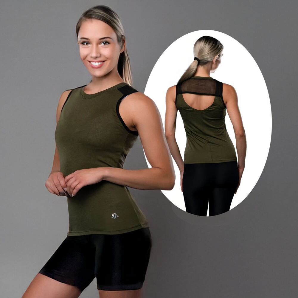 NWT Alpha Prime Mesh Back Tank in Dark Ivy & Black Sz L